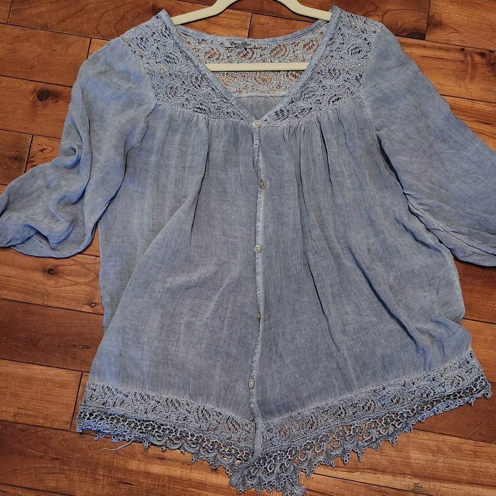 Lightweight, flowy blue blouse